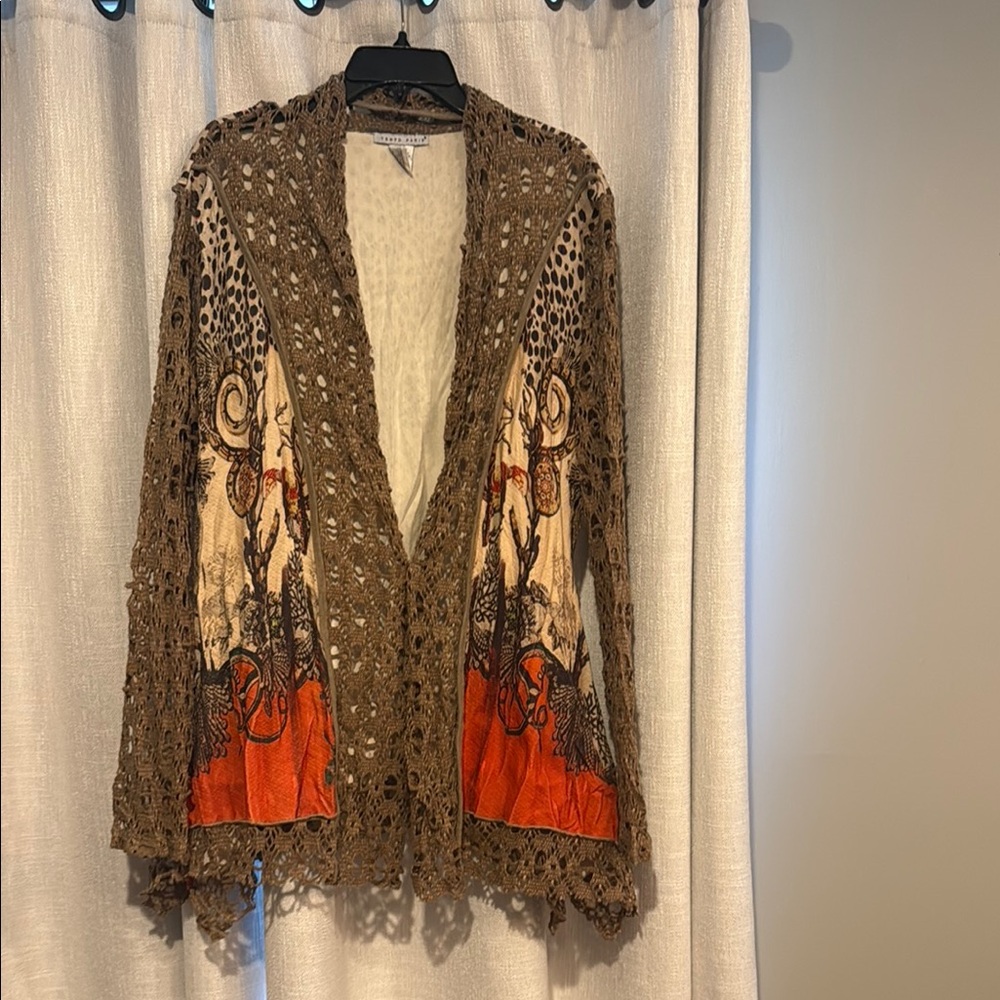 Tempo Paris Brown and Orange Elegant Lace Dress